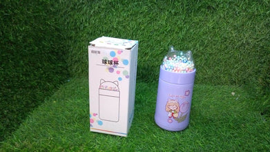 Girl Glass Water Bottle for School with Kid Sparkle Strap Cat Lid Sequins Glitter Glass Cup Birthday Gift Children 350ml (MOQ :- 75 pc) - dailyneed.life