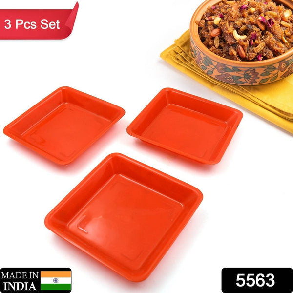 Square Plastic Halwa Dinner Plate Snacks / Breakfast, Restaurant Serving Trays Home School Coffee Hotel Kitchen Office (3 Pcs Set) - dailyneed.life