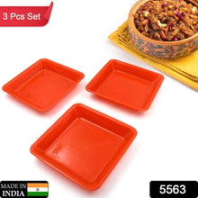Square Plastic Halwa Dinner Plate Snacks / Breakfast, Restaurant Serving Trays Home School Coffee Hotel Kitchen Office (3 Pcs Set) - dailyneed.life