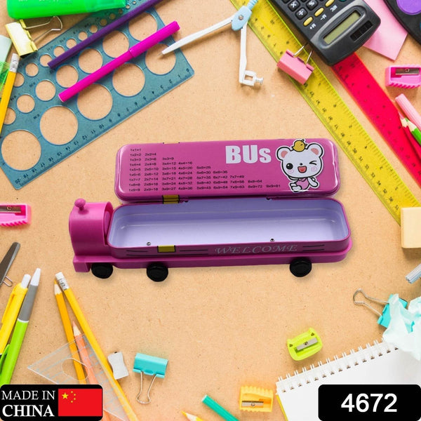 Double Decker Metal Bus Compass Case – 2-Layer with Movable Wheels & Sharpener for Kids - dailyneed.life