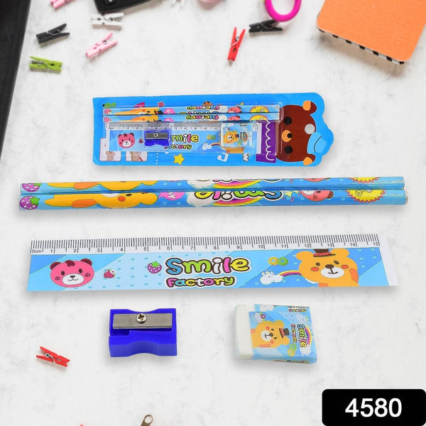 Cartoon Wooden Pencil Set for Kids Boys Return Gifts Birthday Party Space Stationary Set Pencil Eraser Sharpener Combo Kit for Kids Boys (Mix Color / 1 Set) - dailyneed.life