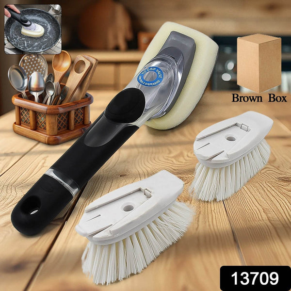 Dish Scrubber with Soap Dispenser, Soap Dispensing Dish Brush Set (1 Set / With Brown Box) - dailyneed.life