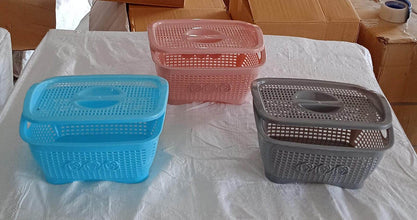 Multipurposes Plastic Basket, Organizer for Kitchen, Countertop, Cabinet, Bathroom with Lid, Plastic Storage Basket For Store Fruits, Vegetables, Magazines, Cosmetics, Stationary (1 Pc / Mix Color ) - dailyneed.life