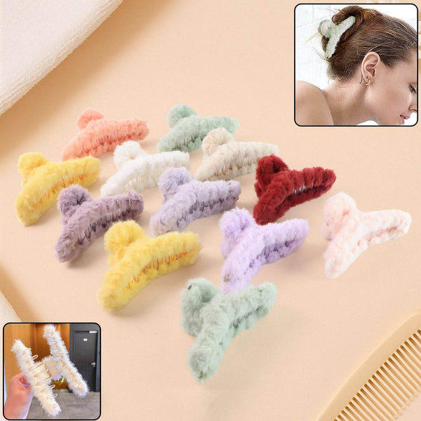 Premium Soft Fur Coated Hair Clutcher Clip Set (12 Pc) - dailyneed.life