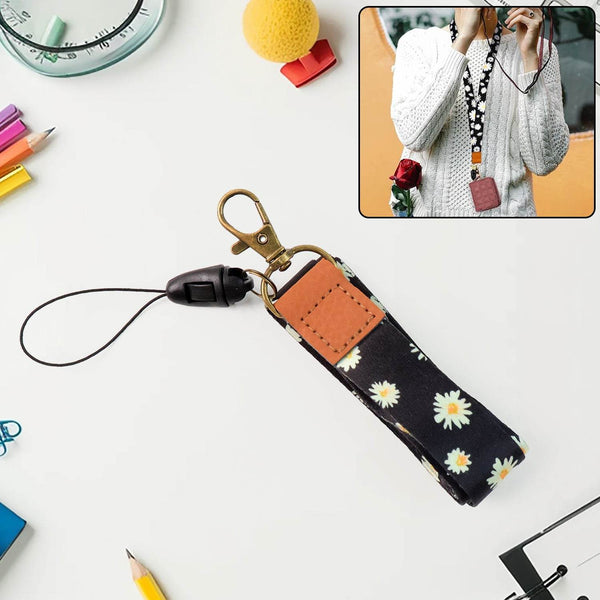 Floral Print Neck Lanyard Strap with Clip Hook & Mobile String (1 Pc) - dailyneed.life