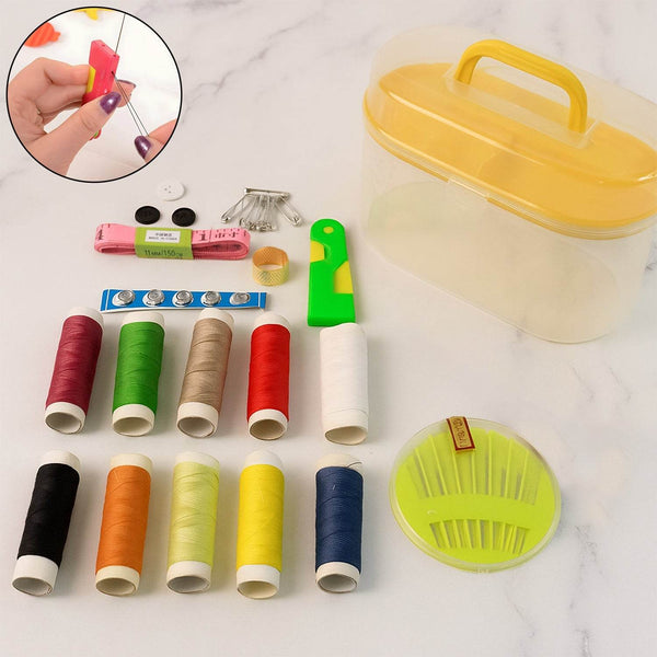 Double Layer Small & Portable Travel Sewing Kits Box with Color Needle Threads Scissor pin Hand Work Sewing Box Handwork Sewing Accessories - dailyneed.life