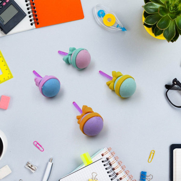Lolipop Eraser for Girls & Boys / Eraser for School B'Day Return Gift Party Doughnut Lollipop Ice Cream Theme Shape Erasers Set for Kids Educational Stationary kit, School Supplies (1 Set 4 Pc) - dailyneed.life