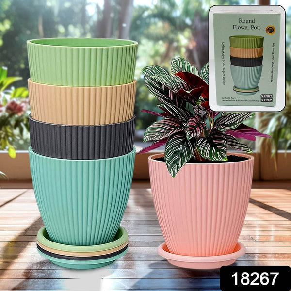 Round Plastic Flower Pot with Bottom Tray (5 Pcs Set / With Color Box) - dailyneed.life