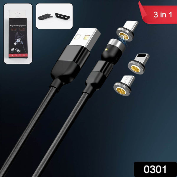 3 in 1 Magnetic USB Charging Cable | USB-c Android and Lightning with Extra Protecting Nylon| Strong Magnetic Cable with Full Rotation Support Fast Charging - dailyneed.life