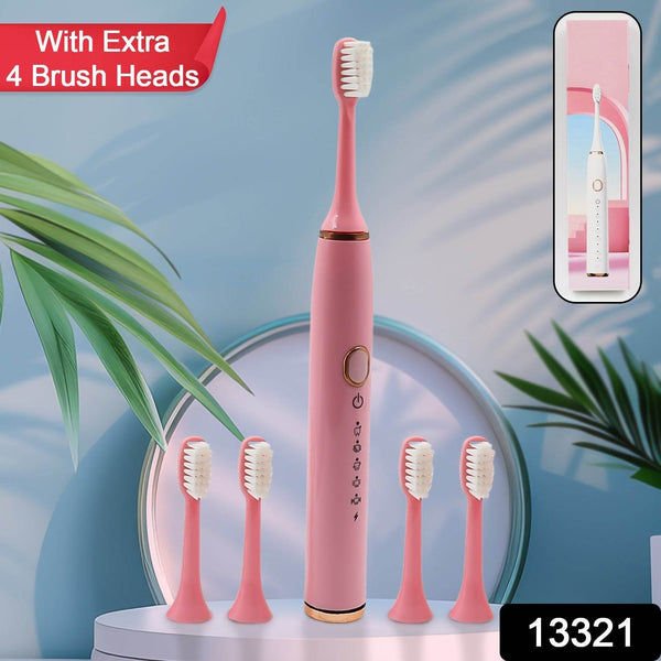 Adult Waterproof Electric Toothbrush with Extra 4 Toothbrush Head (1 Pc / USB Charging Operated / Mix Colour) - dailyneed.life