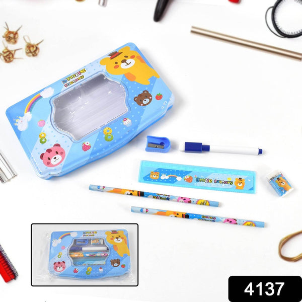Cartoon Metal Compass Box for Kids with Stationery (6 Pc Set) - dailyneed.life
