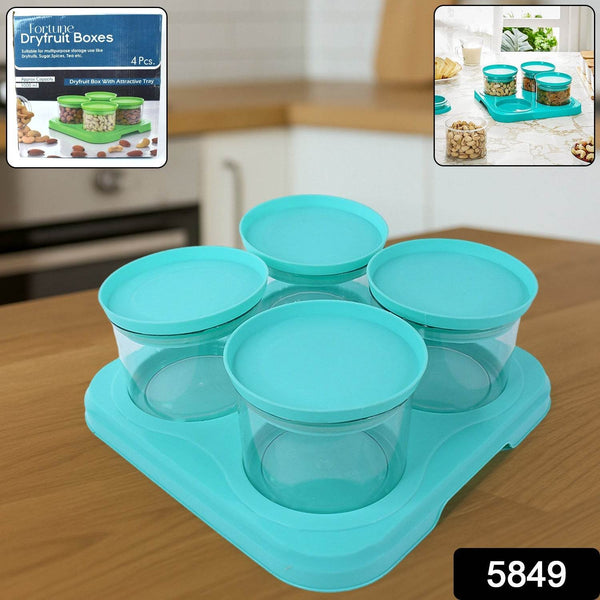 Airtight Container Jar 4 Pc Set With Stylish Tray for Kitchen Unbreakable Jar Set for Multipurpose Storage ( Mukhwas Dani ) - dailyneed.life