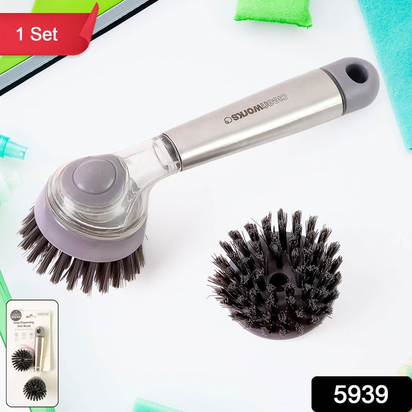 Cleaning Brushes Set, Scrub Brush Bathroom Brush, Long Handle Liquid Dispenser Pot Washing Brush - dailyneed.life