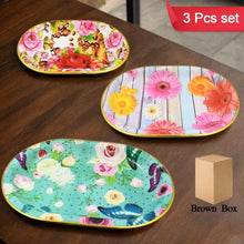 Plastic Flower Printed Design Serving Tray (3 Pcs Set / Mix Color) - dailyneed.life