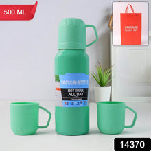 Green Vacuum Flask Set – Stainless Steel Thermos with 3 Cups, Approx 500ml - dailyneed.life