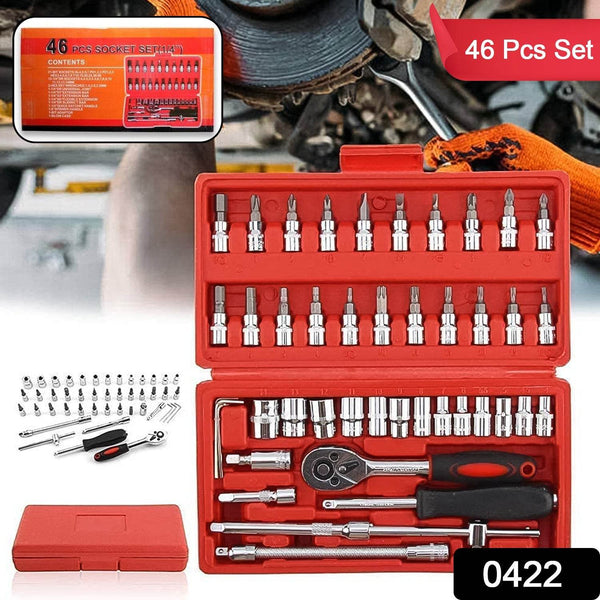 Socket 1 / 4 Inch Combination Repair Tool Kit (Red, 46 pcs) - dailyneed.life