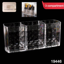 Elegant Crystal-Effect 3-Compartment Acrylic Makeup Brush Holder (1 Pc) - dailyneed.life