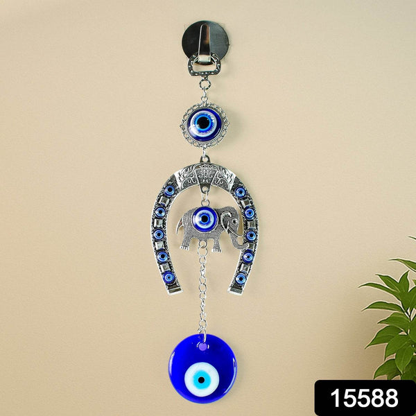 Decorative Evil Eye Hanging with Elephant and Horseshoe Motif, Wind Chime (1 Pc) - dailyneed.life