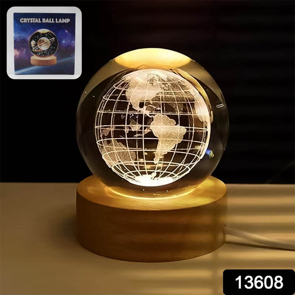 World 3D Crystal Ball lamps With Wood Base (1 Pc) - dailyneed.life