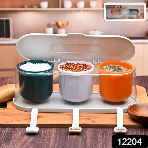 Home Kitchen 3 Grid Seasoning Spice / Masala Box Kit with Spoon (Multicolor / 1 Set) - dailyneed.life