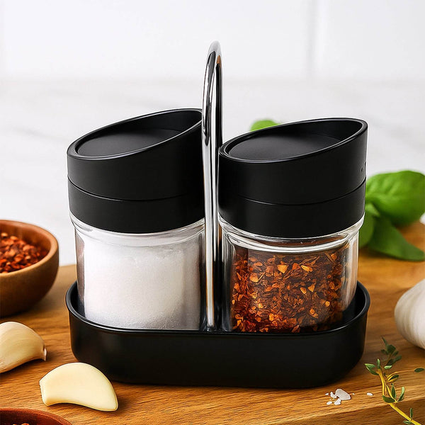 Apex Helix Salt N' Pepper 2-Piece Plastic Jar Set with Stand - dailyneed.life