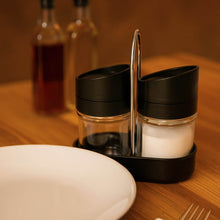 Apex Helix Salt N' Pepper 2-Piece Plastic Jar Set with Stand - dailyneed.life