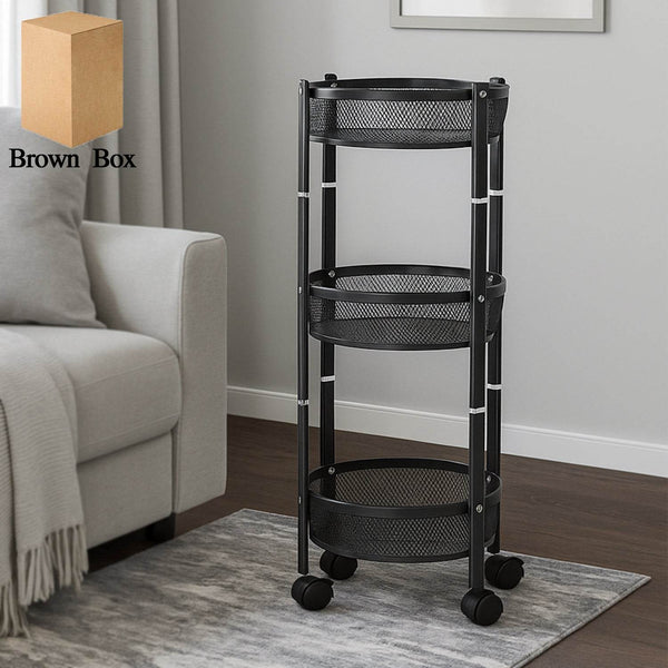 3-Layer Round Metal Mesh Utility Storage Trolley with Wheels - dailyneed.life