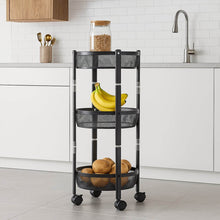3-Layer Round Metal Mesh Utility Storage Trolley with Wheels - dailyneed.life
