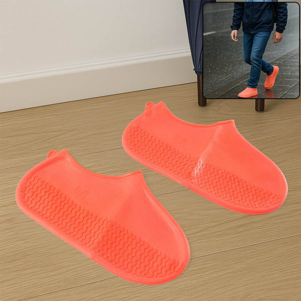 Orange Non-Slip Silicone Rain Reusable Anti skid Waterproof Fordable Boot Shoe Cover (1 Pair) - dailyneed.life